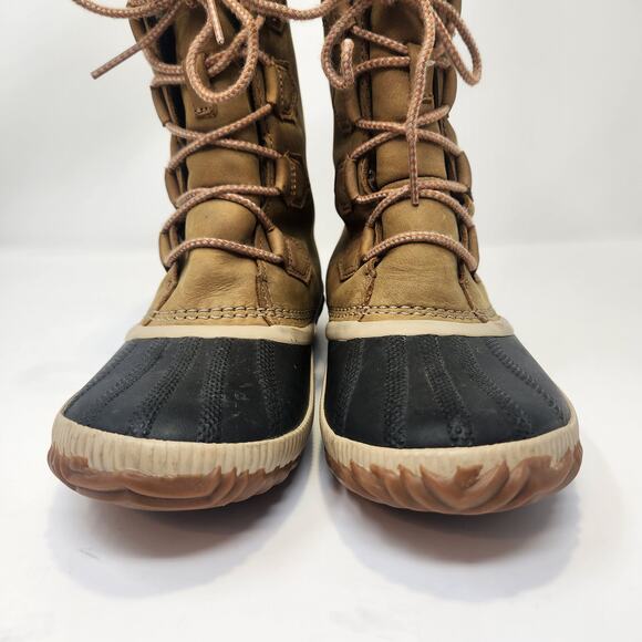 Sorel Out N About Plus Tall Waterproof Boots Camel Brown Leather Women Size 6 - Picture 4 of 10